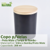 Copo p/Velas - Preto Mate c/Tampa de Bambu - 200 ml