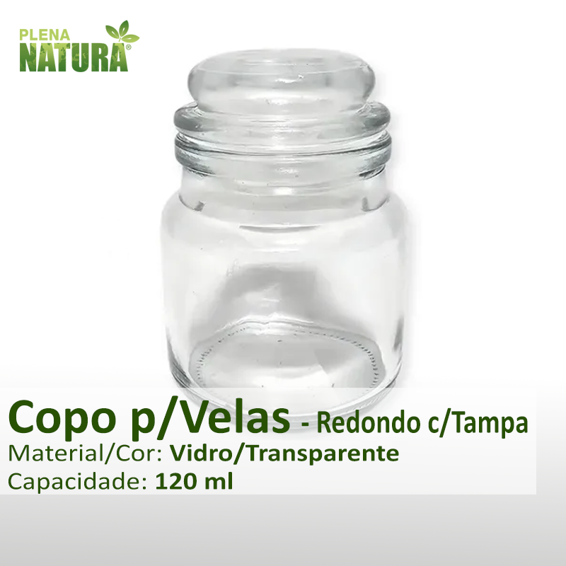 Copo p/Velas - Redondo c/Tampa - Vidro/T - 120ml