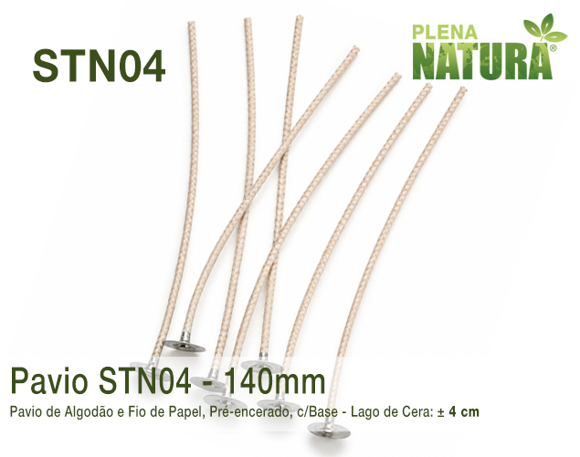 Pavio STN04 140mm - de Algodão e Fio de Papel - Encerado c/Base